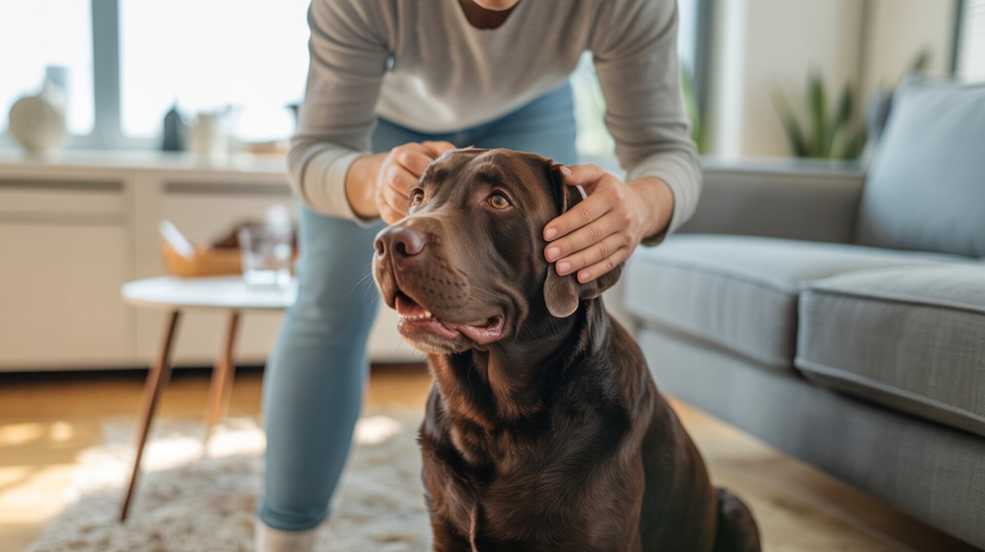Pet sitting service - Chocolate labrador receiving care at home